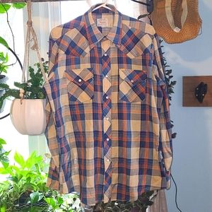 Mens ely plains plaid western pearl snap. Size medium/ 16-35